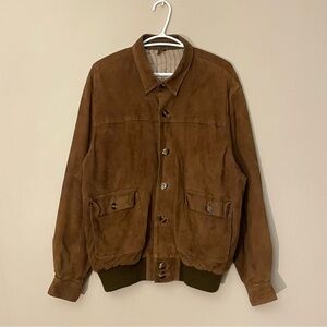 Vintage Cognac Brown Suede Flap Pocket Button-Up Collared Jacket  – Size XL GUC